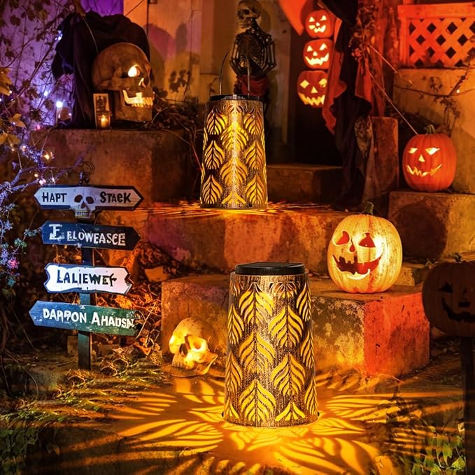 JSOT Solar Lanterns - Solar Hanging Lights for Outside Decorative Hanging Solar Lantern Vintage Solar Table Lamps Wall Mount for Front Porch Patio Tree (4 Pack)