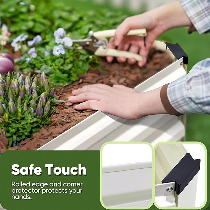 KING BIRD Raised Garden Bed Kit with Bottom 2025 Upgraded Galvanized Planter Garden Box Outdoor & Indoor for Gardening, Vegetables, Flowers, Beige, 70.8x23.6x11.8 in