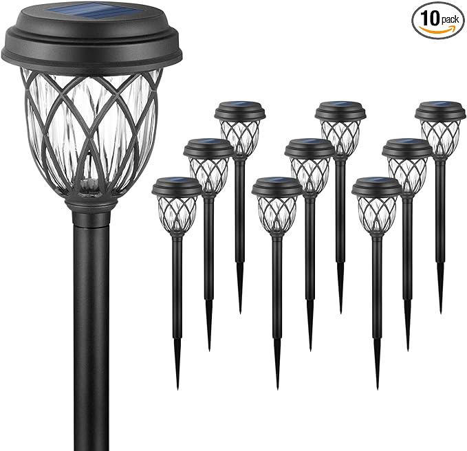 10 Pack Solar Lights Outdoor Garden Pathway Solar Powered Yard Lights for Walkway Sidewalk Driveway.