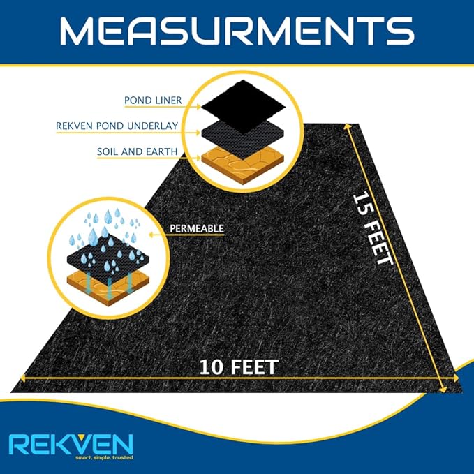 10 x 15 Feet Pond Liner Underlayment Non Woven Geotextile with 15 U-Pins