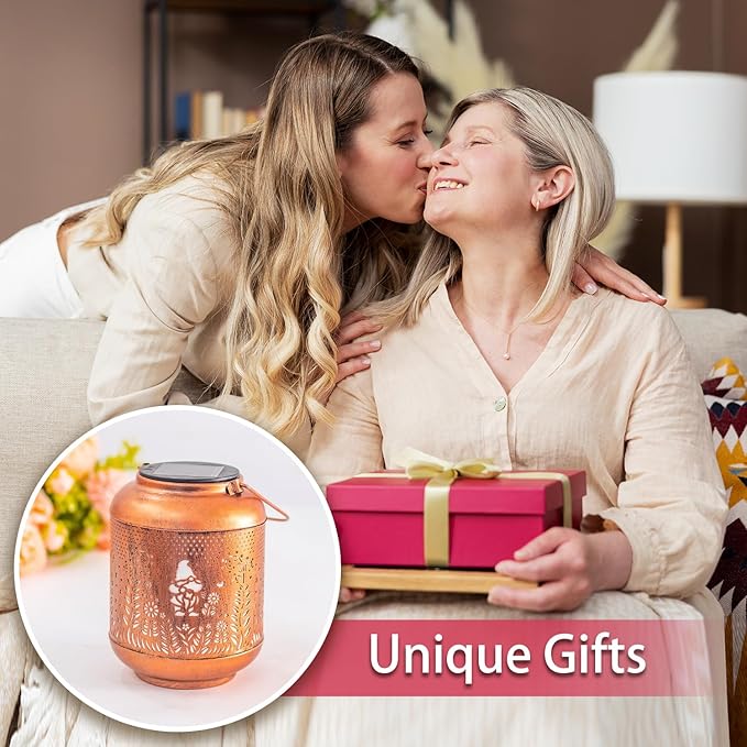 2 Pack Gnomes Solar Lanterns Outdoor Waterproof Hanging Solar Lights Gnomes Gifts for Women Men Mom Metal Decorative LED Outdoor Lanterns for Patio, Lawn, Landscape, Garden Decor, Yard Decorations