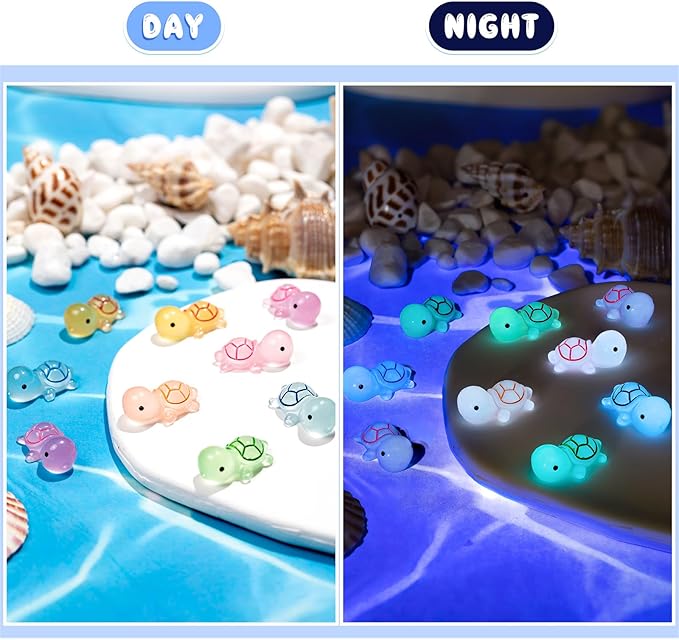 150PCS Luminous Mini Resin Turtles Sea Turtles Figurines Glow in The Dark, Cute Tiny Turtles Bulk for Cake Toppers Ocean Animal Theme Decor Garden Micro Landscape DIY Hidden Game (6 Colors)