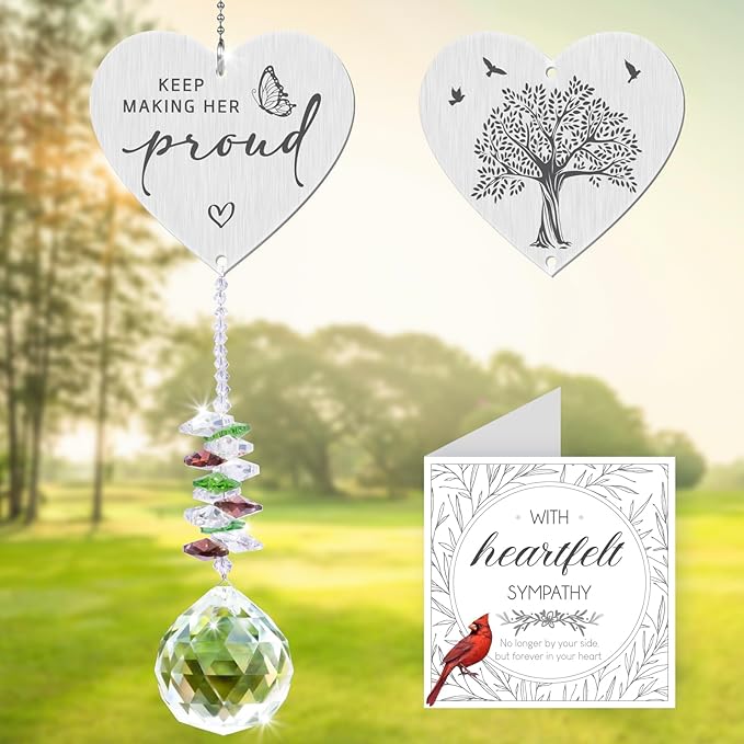 Keep Making Her Proud,Crystal Suncatcher Bereavement Keepsake,Memorial Gift for Loss of Mom,Grandma,Sister,Hanging Crystals Ornament for Window Rainbow Maker Prisms Home Decor Gift