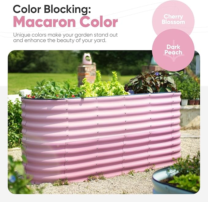 KING BIRD Raised Garden Bed 2.85 ft Tall 9 in 1 Galvanized Planter Garden Box Outdoor for Gardening, Deep Root Vegetables, Flowers 78.7X23.6X34.2 in, Pink