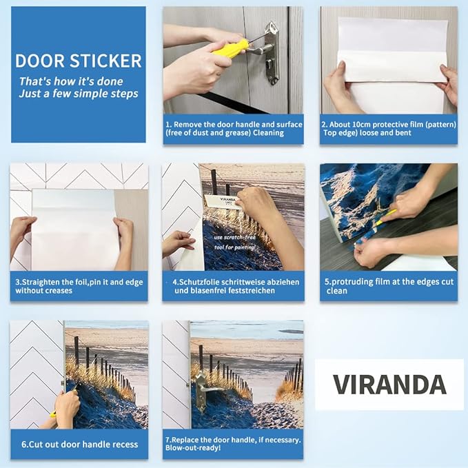 3D Door Stickers Murals Peel and Stick - Outer Beach Road - Door Wallpaper Self-Adhesive Decals Removable PVC Waterproof Poster for Bedroom Living Room Decoration 30.3" x 78.7"