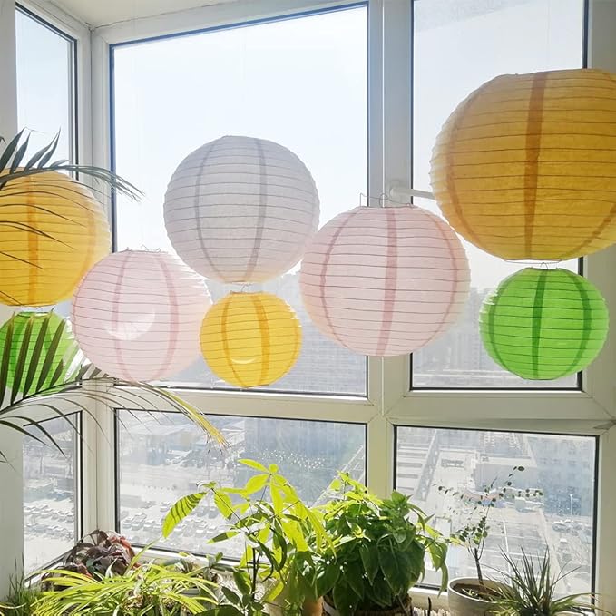 Chinese Style Paper Lanterns, Set of 12, Suitable for Party Decoration (Red, 12in)