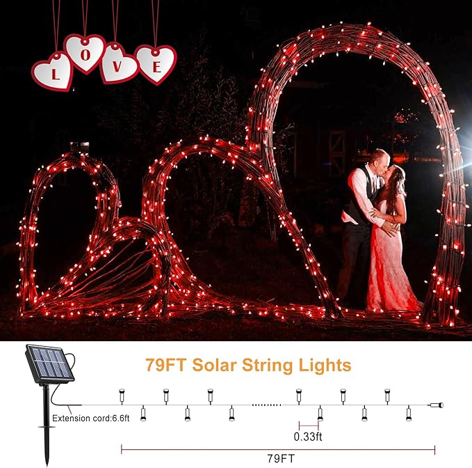 2 Pack Solar String Lights for Outside, Each 79Ft 240 LED Solar Lights Outdoor, 8 Modes Waterproof Solar Powered Fairy Twinkle Light for Backyard Patio Tree Party Garden Decoration, Red