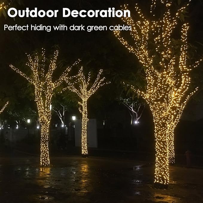 Christmas Light 1000 LEDs 336ft Green Cable Wire Fairy String Tree Twinkle Lights Plug in 12 Modes for, Outdoor, Garden, Wedding, Christmas Party, Home Decoration (Warm White)