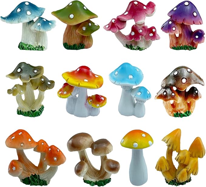 12 Pcs 1.5 to 1.8 Inch Resin Mushroom,Cute Mushrooms Fairy Garden Mushrooms Ornaments for Outdoor Decoration,Home Décor,Cake Decoration,DIY Bonsai Craft …