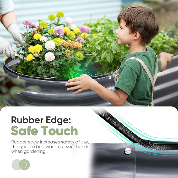 KING BIRD Raised Garden Bed 2.85 ft Tall 6 in 1 Galvanized Planter Garden Box Outdoor for Gardening, Deep Root Vegetables, Flowers Dark Grey 47.2X23.6X34.2 in