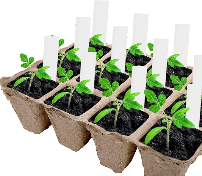 Jucoan 40 Pack Peat Pots Seed Starter Trays, 480 Cells Germination Seedling Pots, Organic Biodegradable Plant Germination Tray with 40 Plant Labels for Vegetable Flower, Herbs, Indoor Outdoor Garden