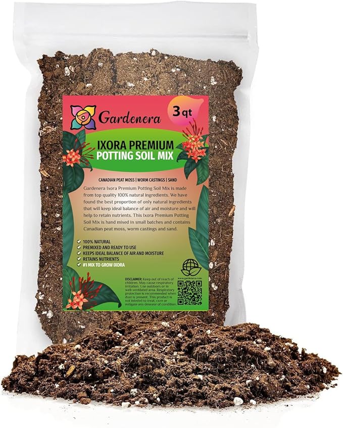 Ixora Plant Potting Soil - Enhance Blossoming and Health with Professional Grade Nutrient-Rich Mix - 3 Quart