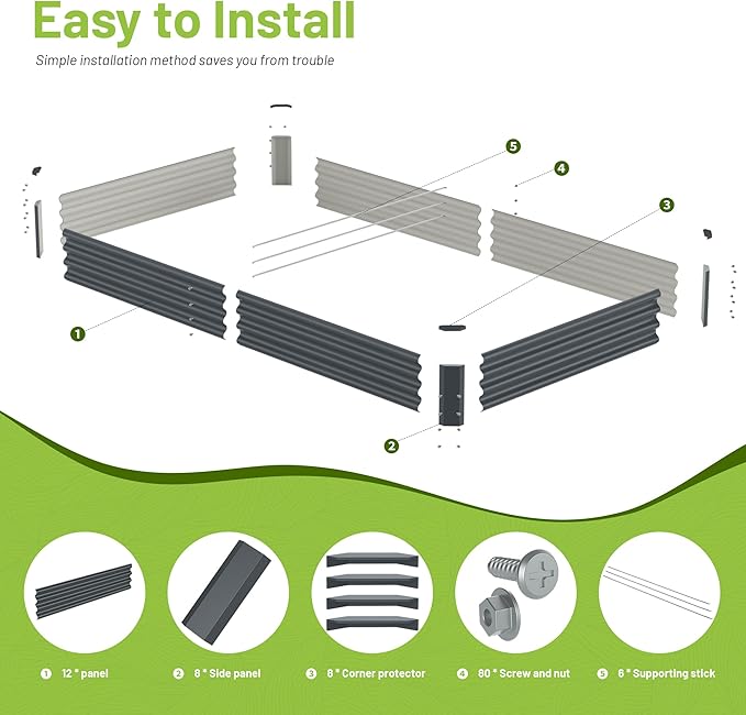 2PCS 8x4x1ft Raised Garden Bed-Outdoor Galvanized Planter Box for Vegetables, Fruits,Herbs, Flowers, Metal Raised Garden Bed kit-Grey