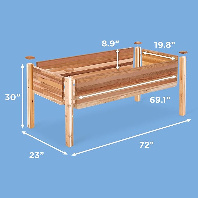 Jumbl, Cedar Raised Garden Bed, Elevated Wood Planter for Growing Fresh Herbs, Vegetables, Flowers, Succulents - 72x23x30”