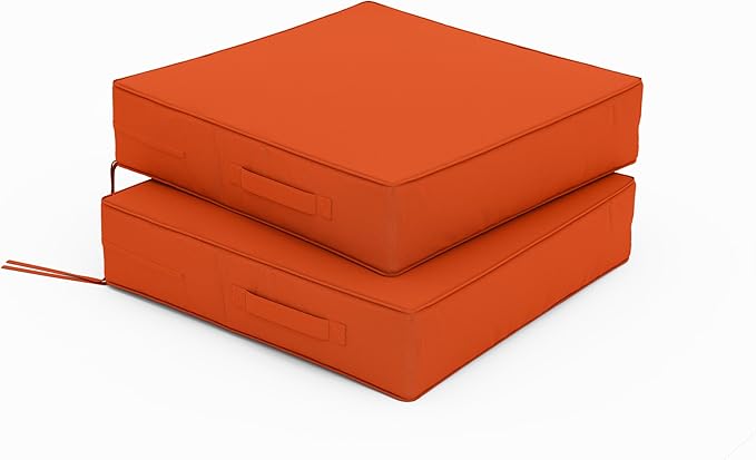 Patio Chair Cushions 19 X 19 X 4 Inch Waterproof Outdoor Seat Cushions for Patio Furniture, Outdoor Sofa Couch Pads with Ties & Handle, Set of 2, Orange