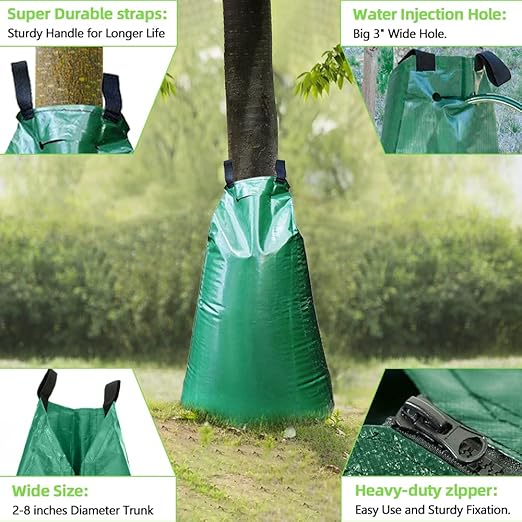 1 Pack Tree Watering Bag, 20 Gallon Slow Release Watering Bag for Trees, Premium PVC Shrub Watering Bag with Heavy Duty Zipper, Sturdy Reusable Drip Irrigation Bag