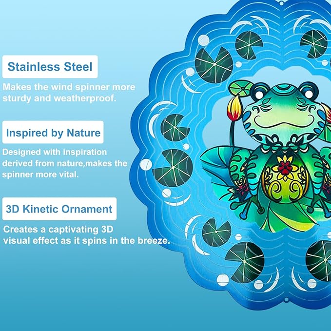 Frog Wind Spinners 3D Hanging Wind Spinner Frog Ornament Gifts for Women Mom Grandma,12inch Metal Wind Kinetic Sculpture for Outdoor&Indoor Decor, Yard Art, Garden Decoration