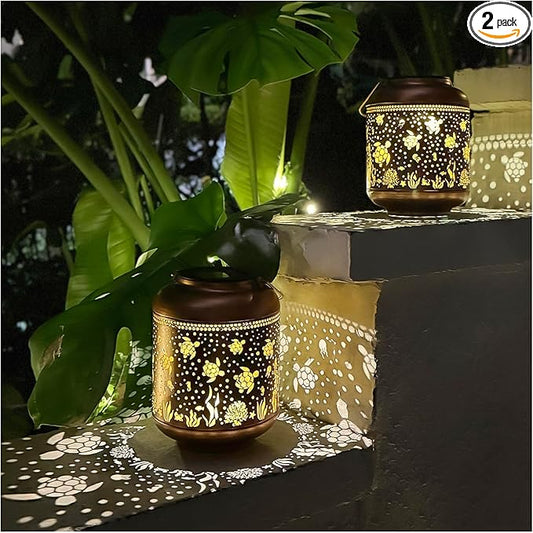 2 Pack Sea Turtle Solar Lanterns Outdoor Waterproof,Hanging Solar Lights Sea Turtle Gifts for Women Metal LED Decorative Light for Yard,Patio,Lawn,Tabletop,Pathway,Landscape,Garden Decor