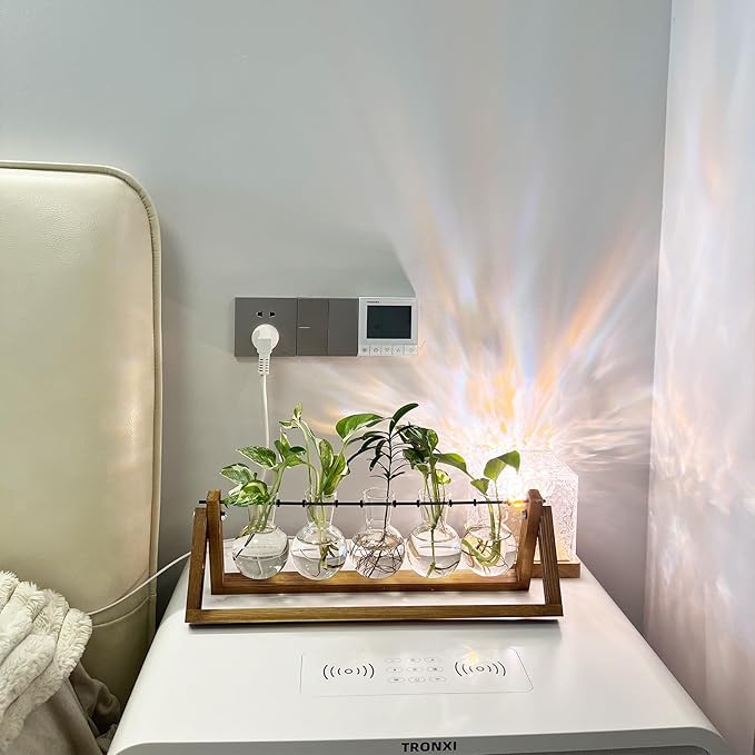 Kingbuy Plant Propagation Station with 5 Bulb Vases Retro Wooden Stand Desktop Glass Planter Terrarium for Hydroponics Plants Home Office Décor