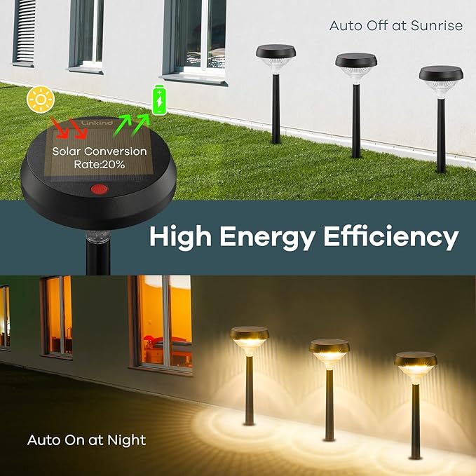 Linkind Solar Pathway Lights 8 Pack, Solar Lights Outdoor, Warm White Solar Path Lights Waterproof, Solar Lights for Walkway Yard Landscape Garden