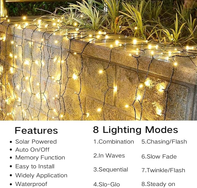 Joomer Solar Christmas Lights, 2 Pack Total 144 FT 400 LED 8 Modes Waterproof Solar Christmas Lights Outdoor for Christmas Decorations (Warm White)