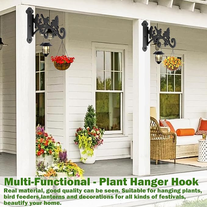 2 Pack Hanging Plant Hanger Outdoor 12-in Bird Feeder Wall Hooks - Heavy Duty Metal Plant Bracket Hook for Hanging Flower Baskets,Wind Chime