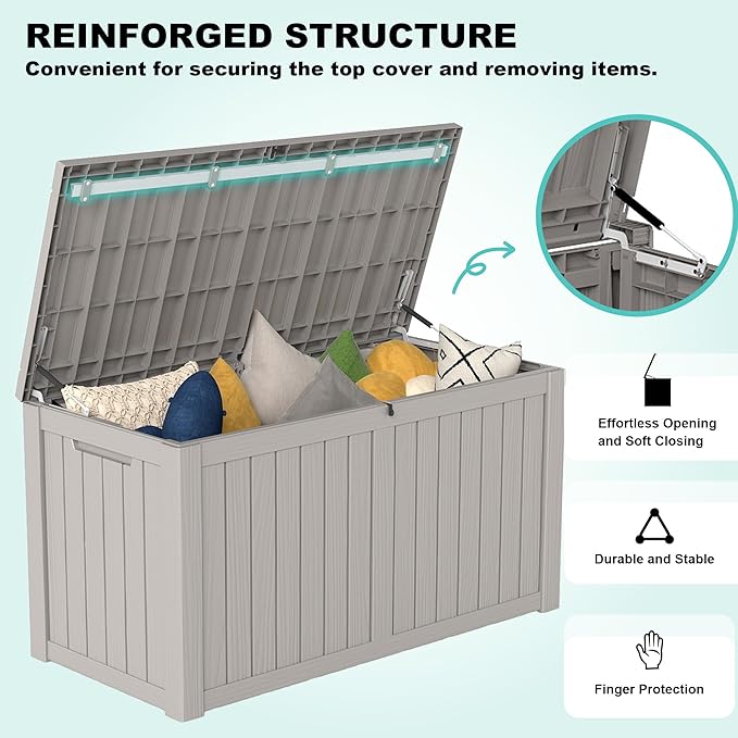 150Gal Outdoor Deck Box Waterproof, Lager Patio Storage Box Indoor and Outdoor Use, Lockable Resin Storage Bin for Patio Furniture Cushions Garden Tools, Package Delivery,UV Resistant-Grey