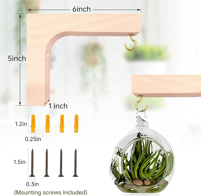 Jantens 2 Pack Hanging Plant Hook, Plant Hangers Indoor, Wooden Hanging Basket Hooks for Indoor Flower Baskets Pot Wind Chime Lanterns Planter