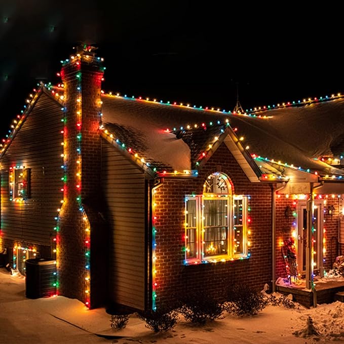 Abeja C7 LED Multicolor 25Ft Outdoor Ceramic String Lights with 27 Multicolor LED Bulbs, Vintage Christmas Lights for Indoor/Outdoor Party, Yard, Garden, Patio, Home, Easter Decor