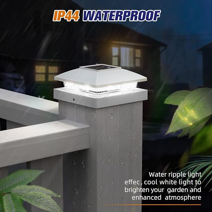 APONUO Solar Post Cap Lights for 4x4 Wood & Vinyl Posts, IP44 Waterproof Cool White LED 4x4 Post Solar Lights, Outdoor Garden Patio Yard Decor, 12 Pack (White)