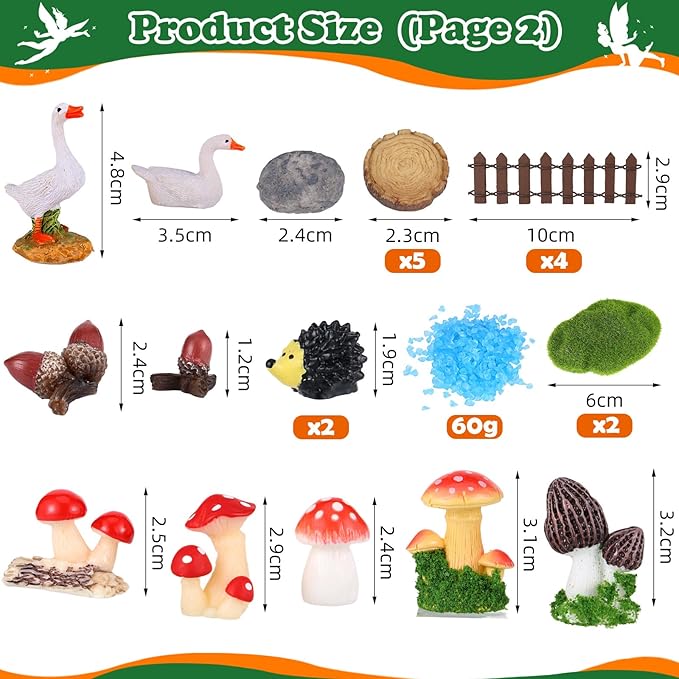 109 Pcs Fairy Garden Accessories Fairy Garden Kit Miniature Fairy Figurines Accessories Fairy Animals Decor Outdoor for DIY Garden Dollhouse