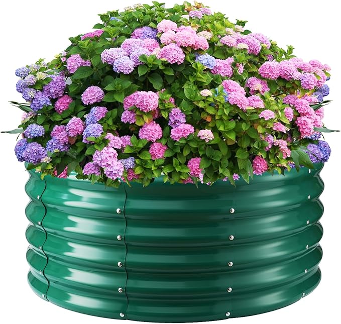 17" Tall Round Outdoor Garden Raised Garden Bed Kits- 0.8MM Thick Metal Raised Planter Bed/Ground Planter Box for Variety of Flowers,Herbs,Vegetables (Dark Green, 40 inches Diameter)
