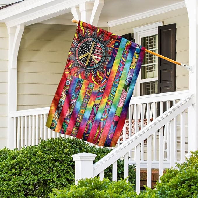 FLAGWIX Hippie Peace Flags, Summer Flag Decorations For Home, Outside, House Flag (30 x 40), Sunflower Hippie Decor House Flag, USA House Garden Flags, Premium Polyester, Decorative Outdoor Flags