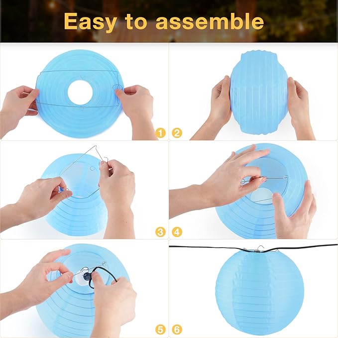 10 Pack Outdoor Silk Lanterns Decorative, 10inch Waterprooof Outside Indoor Chinese Hanging Round Lanterns for Weddings, Birthdays, Parties Decoration(Blue)