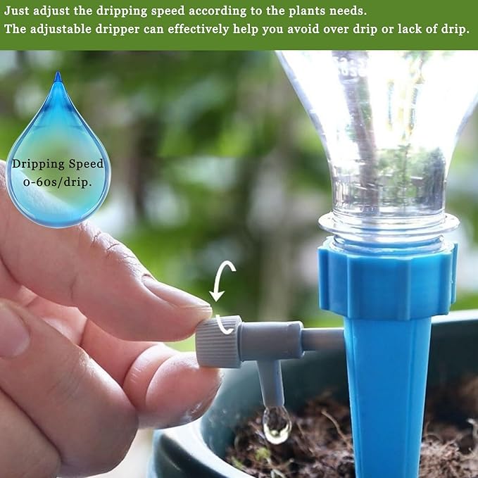 24PCS Self Watering Spikes for Plants, Self Watering Planter Insert with Adjustable Drip Valve, Auto Vacation Plant Watering Devices Plants Water System