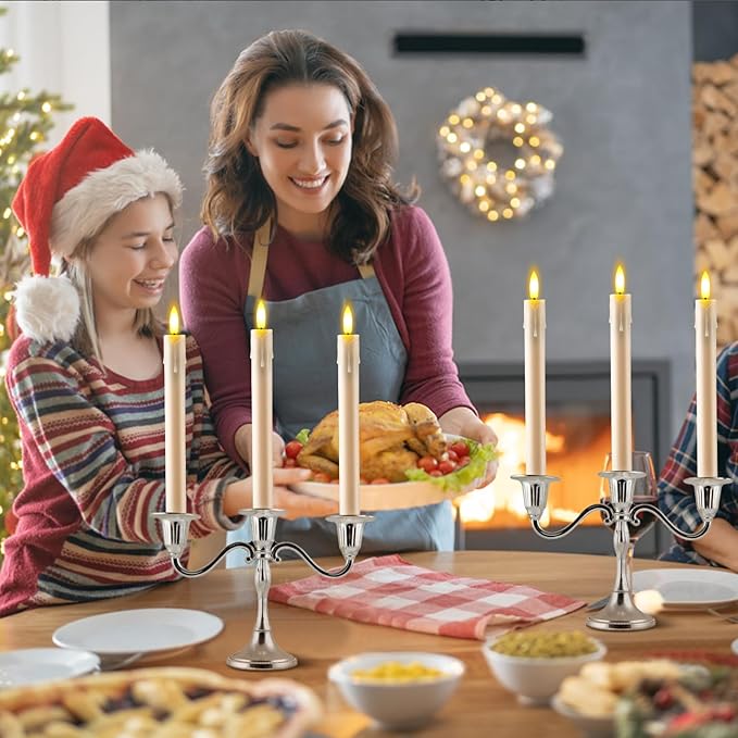 JOSU 6 Pack Flameless Candles with Remote Control Timer, Flickering LED Taper Candles Battery Operated, Christmas Window Light for Candleholder for Home Decor Thanksgiving Wedding Decoration