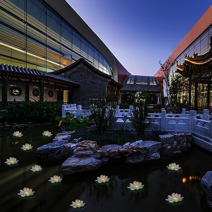 12 PCS Waterproof Floating Lotus Light - Floating Flower Light Battery Operated Water Activated Warm White Pool Flower Lamp Wedding,Anniversary,Garden Decoration
