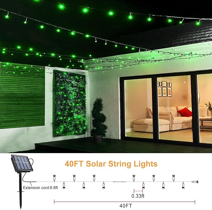 2 Pack Solar String Lights for Outside, Each 40Ft 120 LED Solar Lights Outdoor, 8 Modes Waterproof Solar Powered Twinkle Light for Backyard Patio Tree Party Garden Wedding Decoration, Green