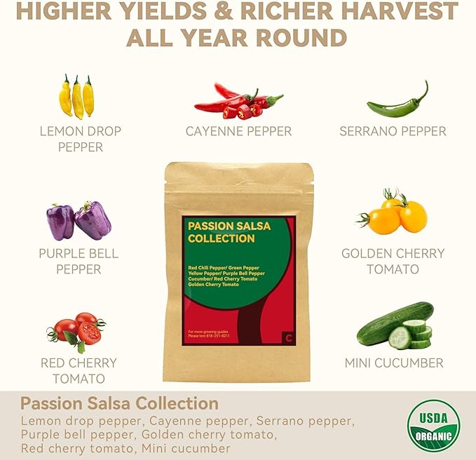 inbloom Passion Salsa Seed Pod Kit for AeroGarden, 12 Pods Hydroponic Supply with Vegetable Seeds of Red Chili,Green, Yellow, and Purple Bell Pepper, Red/Golden Cherry Tomato, Cucumber