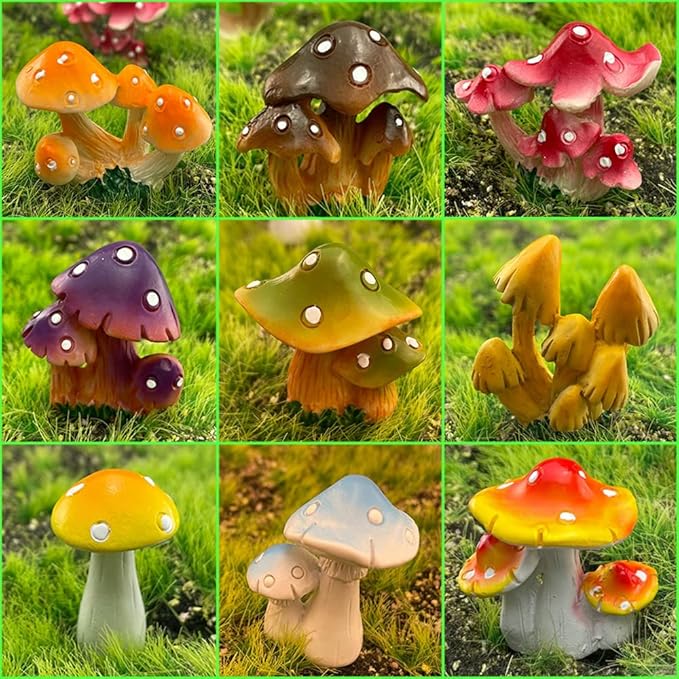 12 Pcs 1.5 to 1.8 Inch Resin Mushroom,Cute Mushrooms Fairy Garden Mushrooms Ornaments for Outdoor Decoration,Home Décor,Cake Decoration,DIY Bonsai Craft …