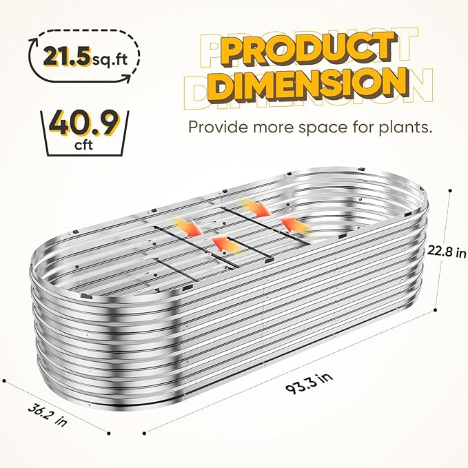 KING BIRD Raised Garden Bed Kit 2025 Upgraded Quick-Setup Galvanized Planter Garden Box Outdoor for Gardening, Vegetables, Flowers, 94x36x23 in, Silver