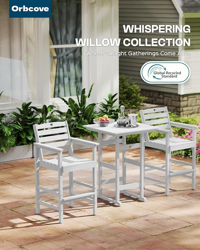 Adirondack Outdoor Bar Table, Durable HDPE Composite, Weather Resistant, Easy to Clean, Perfect for Backyard and Poolside Use, White