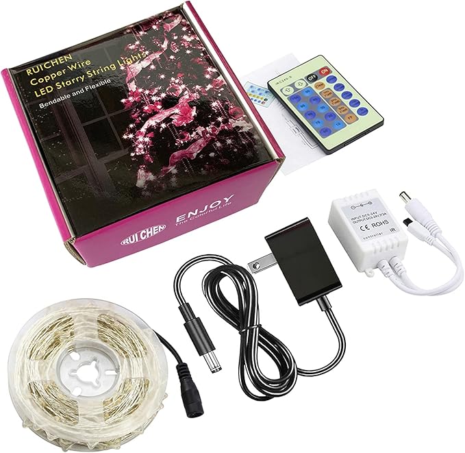 RUICHEN Warm White Dimmable Fairy Lights Plug in, 99 Ft 300 LED Twinkle String Lights with Remote, Waterproof Silver Wire Firefly Lights for Bedroom, Patio, Yard, Christmas, Wedding, Party
