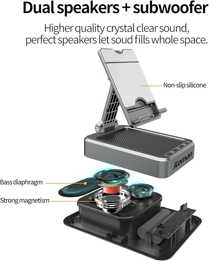 Jteman Wireless Bluetooth Speaker Tablet Stand, Adjustable with Bluetooth Speakers,Gifts for Women Men,Kitchen Gadget for Men,Compatible with Phones and Tablet (4.0-12.9'') - Graphite