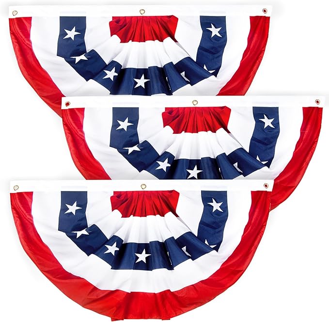 2x4 Ft American Bunting Flags Outdoor, USA Pleated Fan Flag for Outside, 4th of July Decorations Memorial Day Patriotic Flags Bunting Outdoor Indoor Decor (Set of 3)