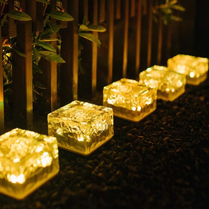 Epicgadget Solar Ice Cube Shaped Light, 2.8x2.8x2 inch Ice Cube Shaped Warm White Outdoor Solar Garden Decorative Lights for Walkway Pathway Backyard Christmas Decoration Parties (1 PC)