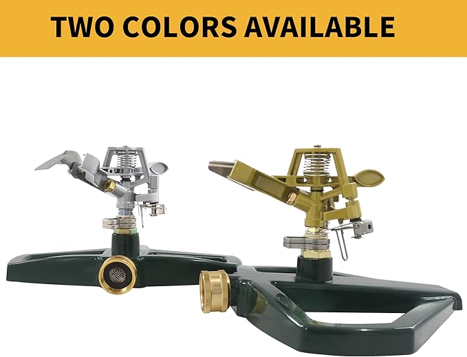 Impact Sprinklers for Yard with Metal Base, Heavy Duty Zinc Alloy Water Sprinkler for Lawn, Automatic 360° Roating for Large Lawn and Garden, Coverage up to 5,800 Sq.Ft, Olive