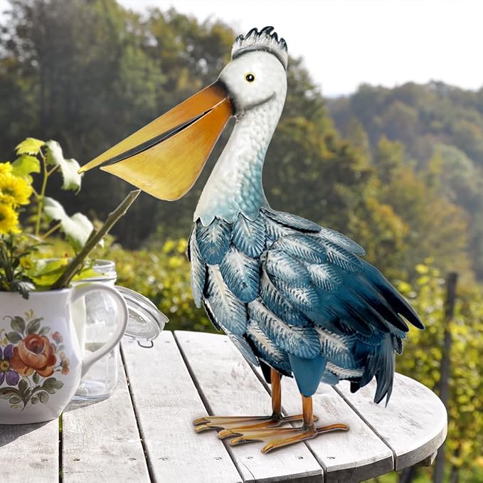 Kircust Pelican Statues, Garden Outdoor Decor Yard Art, Coastal Ocean Metal Bird Sculpture Ornament for Backyard Porch Patio Pond Decorations