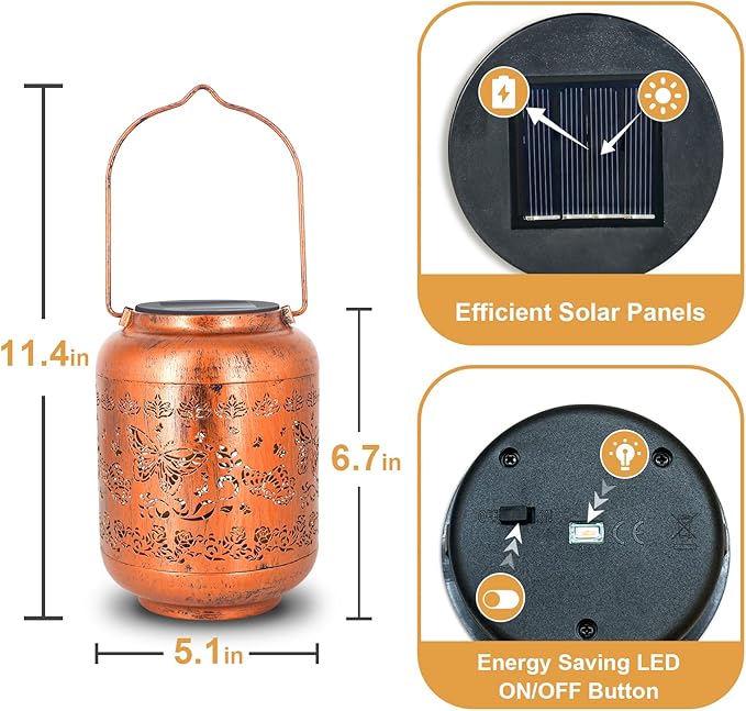 2Pack Butterfly Solar Lanterns Outdoor Hanging Waterproof Lanterns for Garden Decor Christmas Gifts for Women Mom Grandma Metal Solar Lights Decoration Outside for Yard, Patio,Pathway Landscape