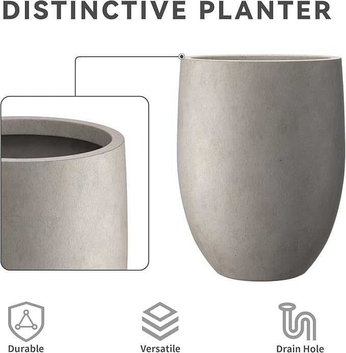 Kante 21.7" H Weathered Concrete Tall Planter, Large Outdoor Indoor Decorative Pot with Drainage Hole and Rubber Plug, Modern Round Style for Home and Garden